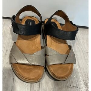 EuroSoft by Sofft Galiana Black Pewter Metallic Comfort Sandals 10M ES0036391